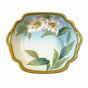 Antique Hand Painted Nippon Floral Gold Trim Scalloped Bowl